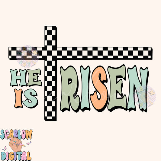 He is Risen PNG-Easter Sublimation Digital Design Download-retro easter png, boy designs, boy easter png, checkered easter png, boy png