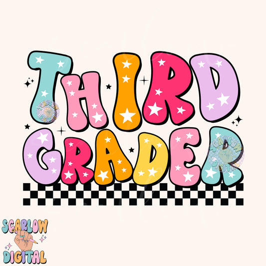 Third Grader PNG Digital Design Download, back to school png, school designs, retro back to school png, colorful kids tshirt designs