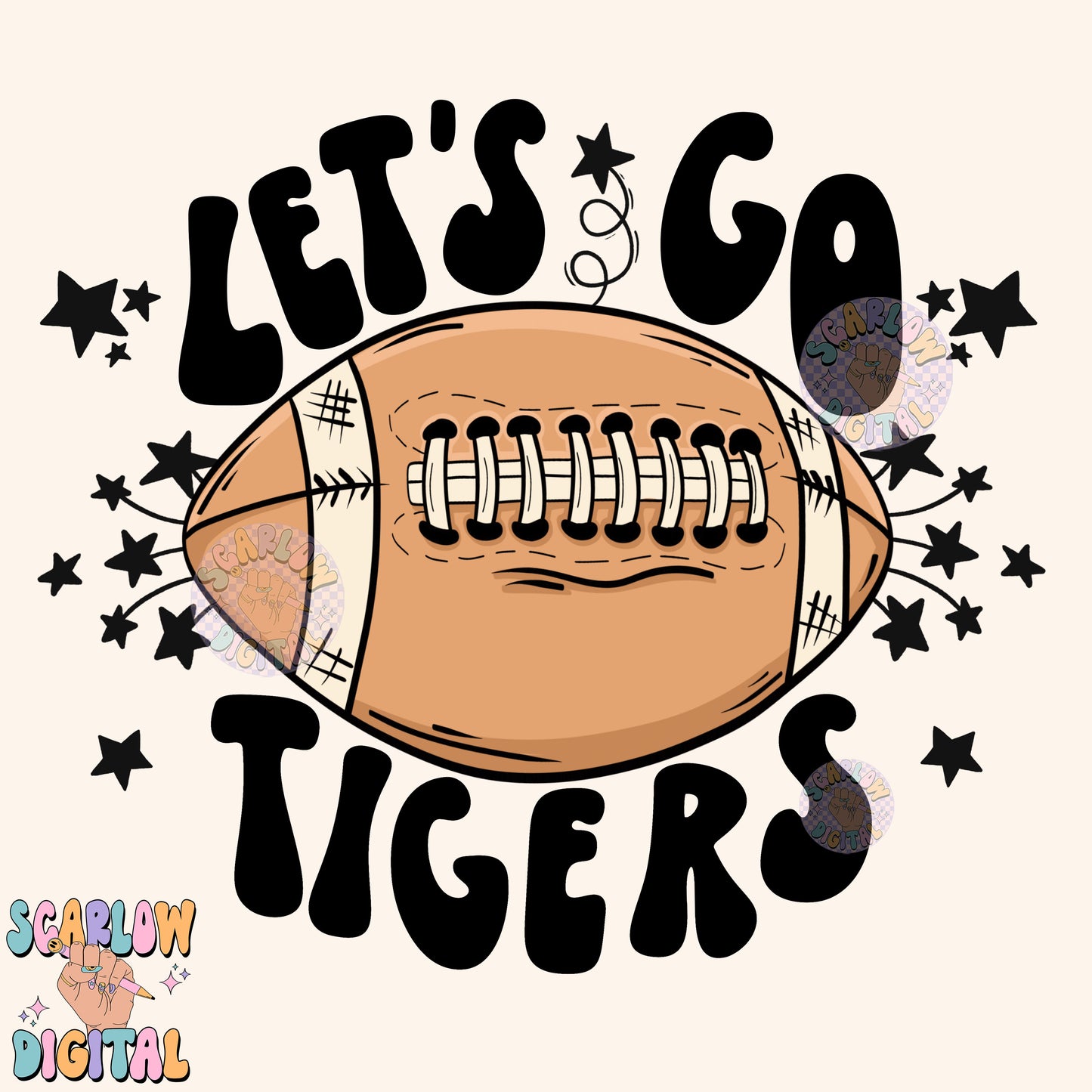 Let's Go Tigers PNG Digital Design Download, pom pom png, football png, sports png, single color png, school spirit png, team spirit png