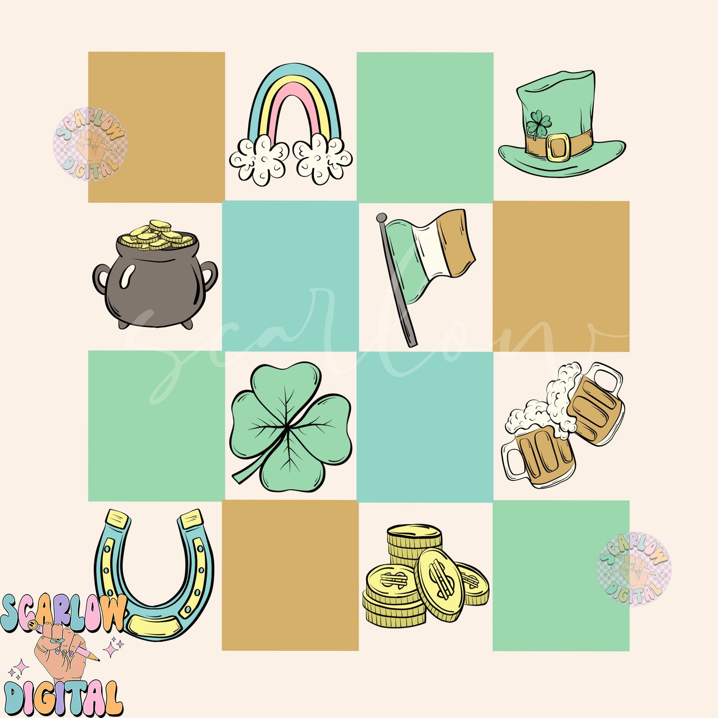 Checkered St Patrick's Day Doodles PNG Sublimation Digital Design Download, leprechaun png, png with no words, lucky png, boy png designs