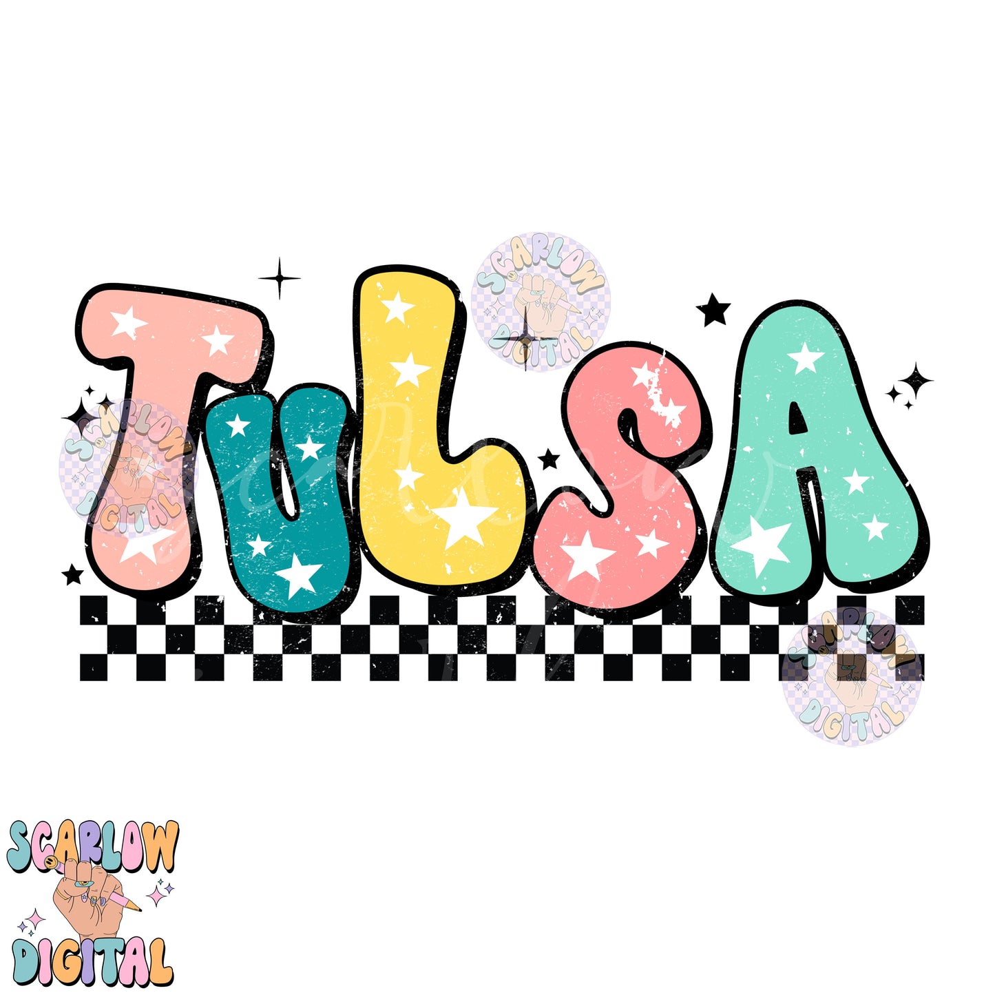 Tulsa PNG Digital Design Download, city png design, colorful png, stars png, women png, oklahoma tshirt png, checkers png, hometown png