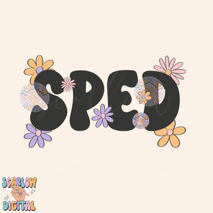 SPED PNG Digital Design Download, back to school png, little girl png, flowers png, floral png, trendy school designs, girl tshirt png