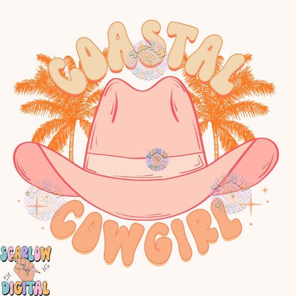 Coastal Cowgirl PNG Digital Design Download, cowgirl hat png, palm trees png, summer tshirt png, beachy png prints, trendy digital prints (Copy)