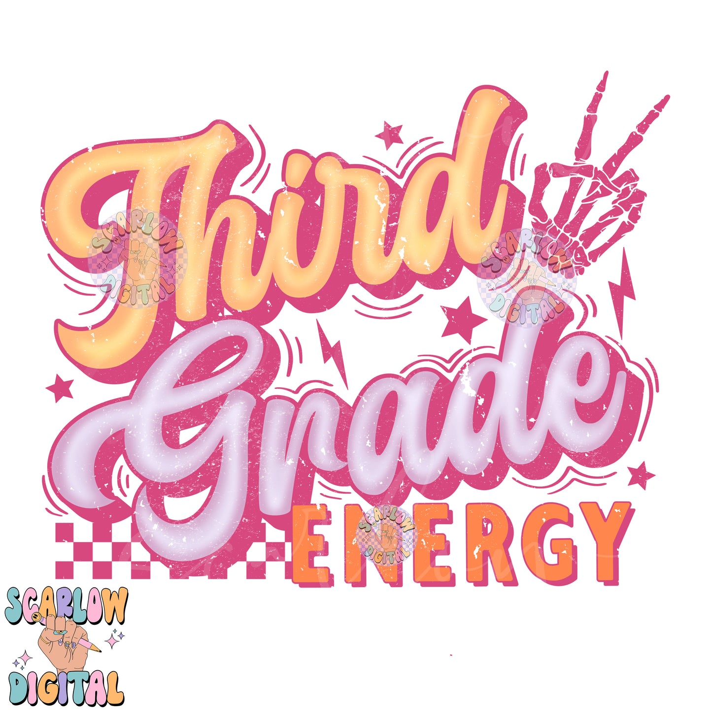 Third Grade PNG Digital Design Download, back to school png, checkered png, girl school png, retro png, trendy png, first day png