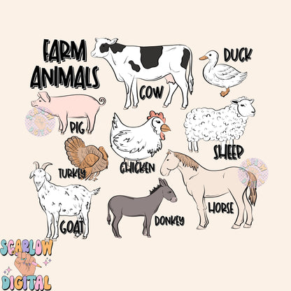 Farm Animals PNG Sublimation Digital Design Download, animal tshirt png designs, farm life png, little boy png, png for boys, cows png