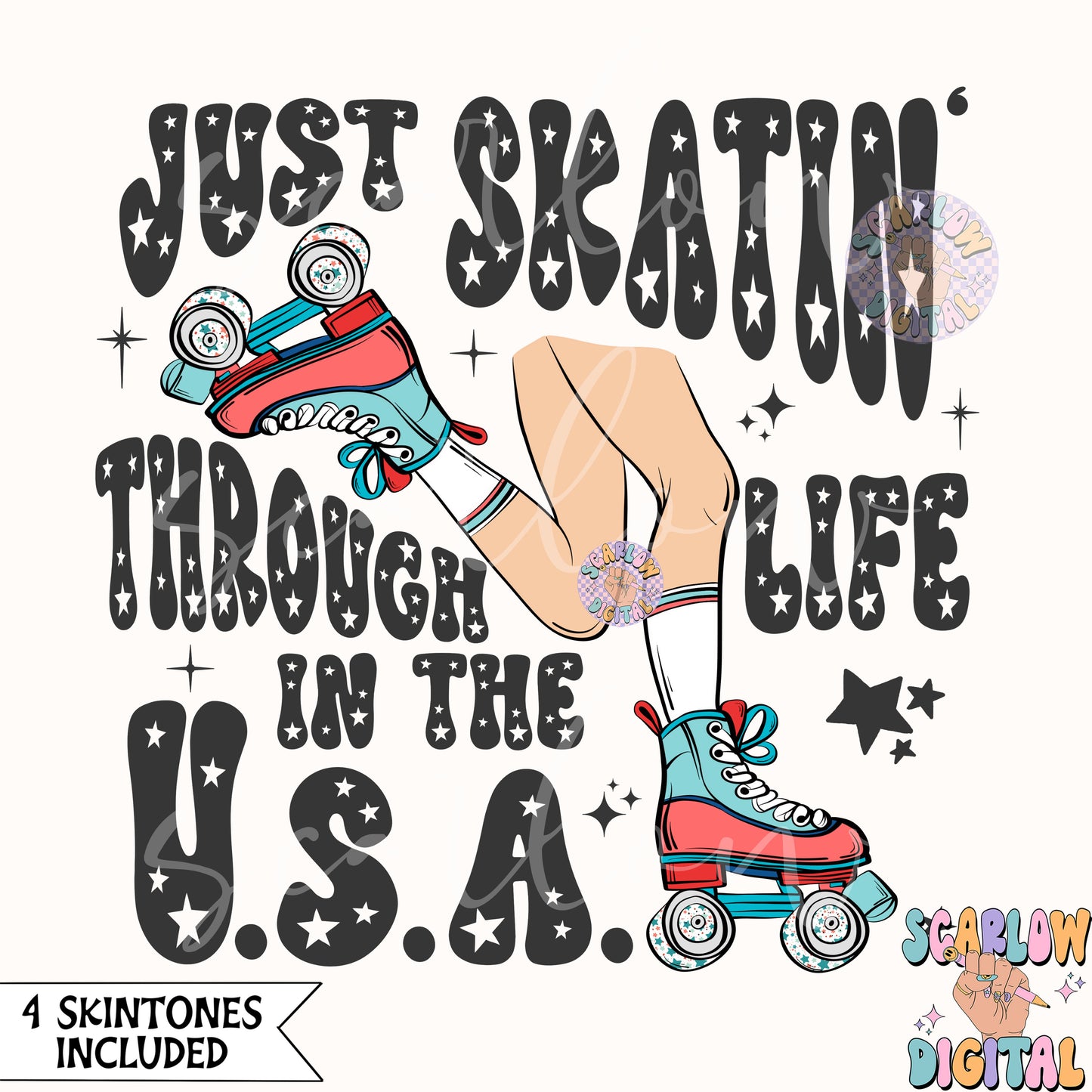 Just Skatin' Through Life in the USA PNG Fourth of July Digital Design Download, patriotic png, july 4th png, america png, trendy png design