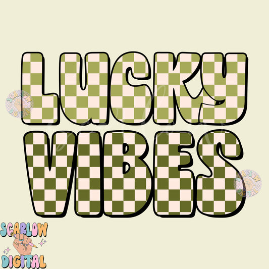 Lucky Vibes PNG-St Patrick's Day Digital Design Download-checkered png, retro st patrick's day designs, irish sublimation, leprechaun png