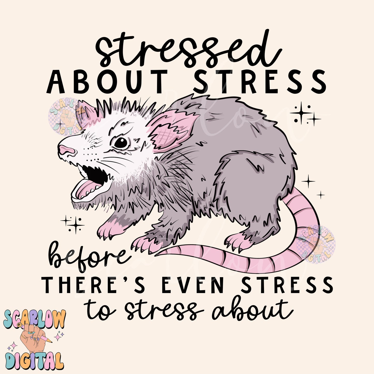 Stressed Opossum PNG-Funny Sublimation Digital Design Download-snarky png, adult humor png, stressed out png, stressed about stress png