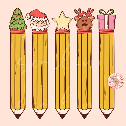 Christmas Pencils PNG-Teacher Sublimation Digital Design Download-teacher xmas png, xmas teacher gift png, santa claus png, reindeer png