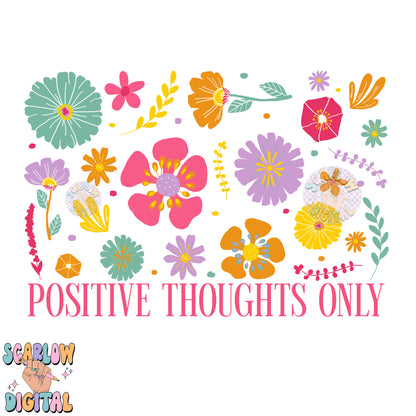 Positive Thoughts Only PNG Digital Design Download, doodle flowers png, motivation png, positivity png, self love png, mental health png