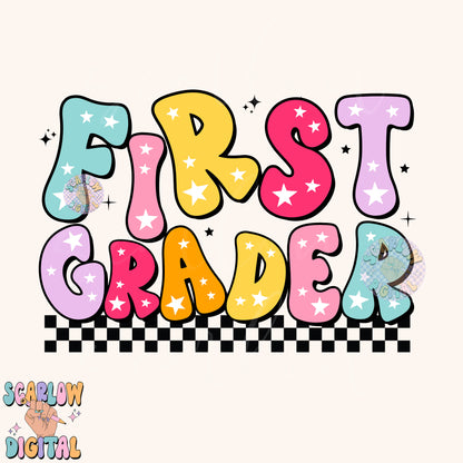 First Grader PNG Digital Design Download, back to school png, school designs, retro back to school png, colorful kids tshirt designs