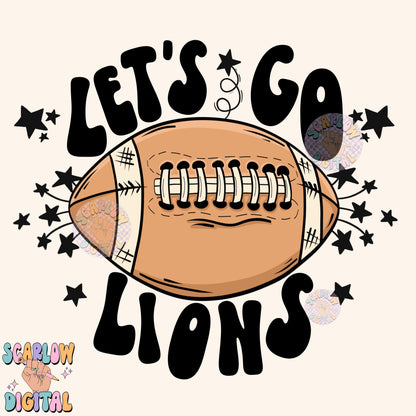 Let's Go Lions PNG Digital Design Download, pom pom png, football png, sports png, single color png, school spirit png, team spirit png