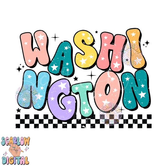 Washington PNG Digital Design Download, city png, colorful png, stars png, women png, Washington tshirt png, retro png, city state png