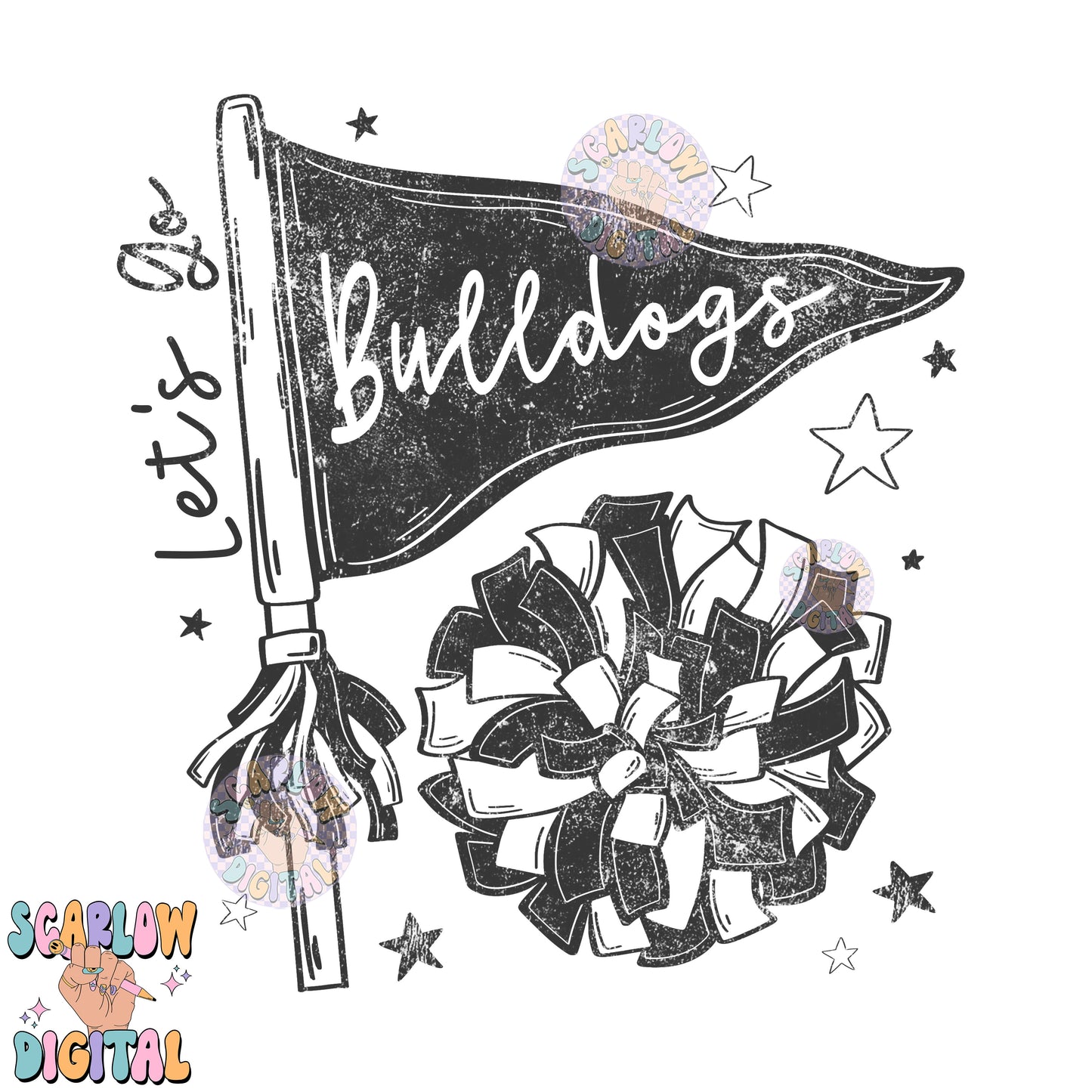 Let's Go Bulldogs PNG Digital Design Download, pom pom png, football png, sports png, single color png, school spirit png, team spirit png