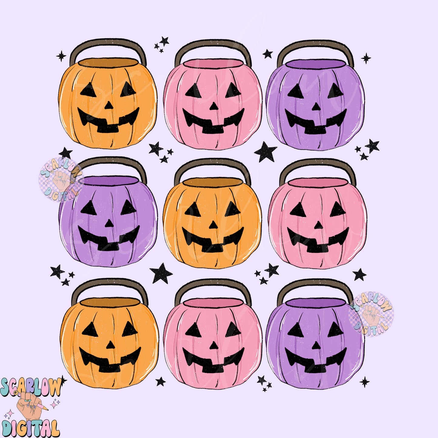 Pumpkin Buckets PNG-Halloween Sublimation Digital Design Download-girly halloween png, trick or treat png, fall png, preppy halloween png