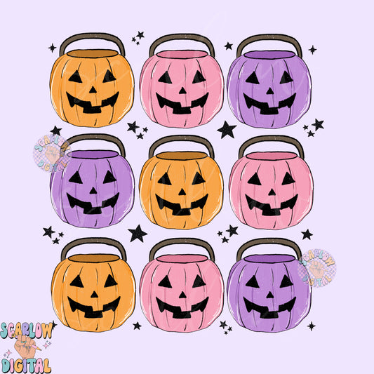 Pumpkin Buckets PNG-Halloween Sublimation Digital Design Download-girly halloween png, trick or treat png, fall png, preppy halloween png