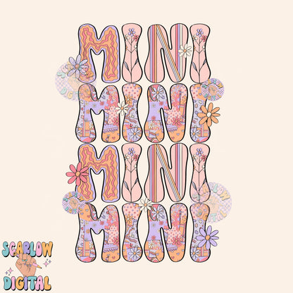 Front and Back Mini PNG Digital Design Download, floral mini png, trendy kids png, retro kids png, mama mini png, mommy and me png design