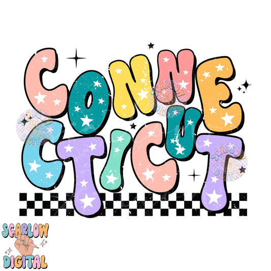 Connecticut PNG Digital Design Download, city png design, colorful png, star png, women png, Connecticut tshirt png, retro png, hometown png