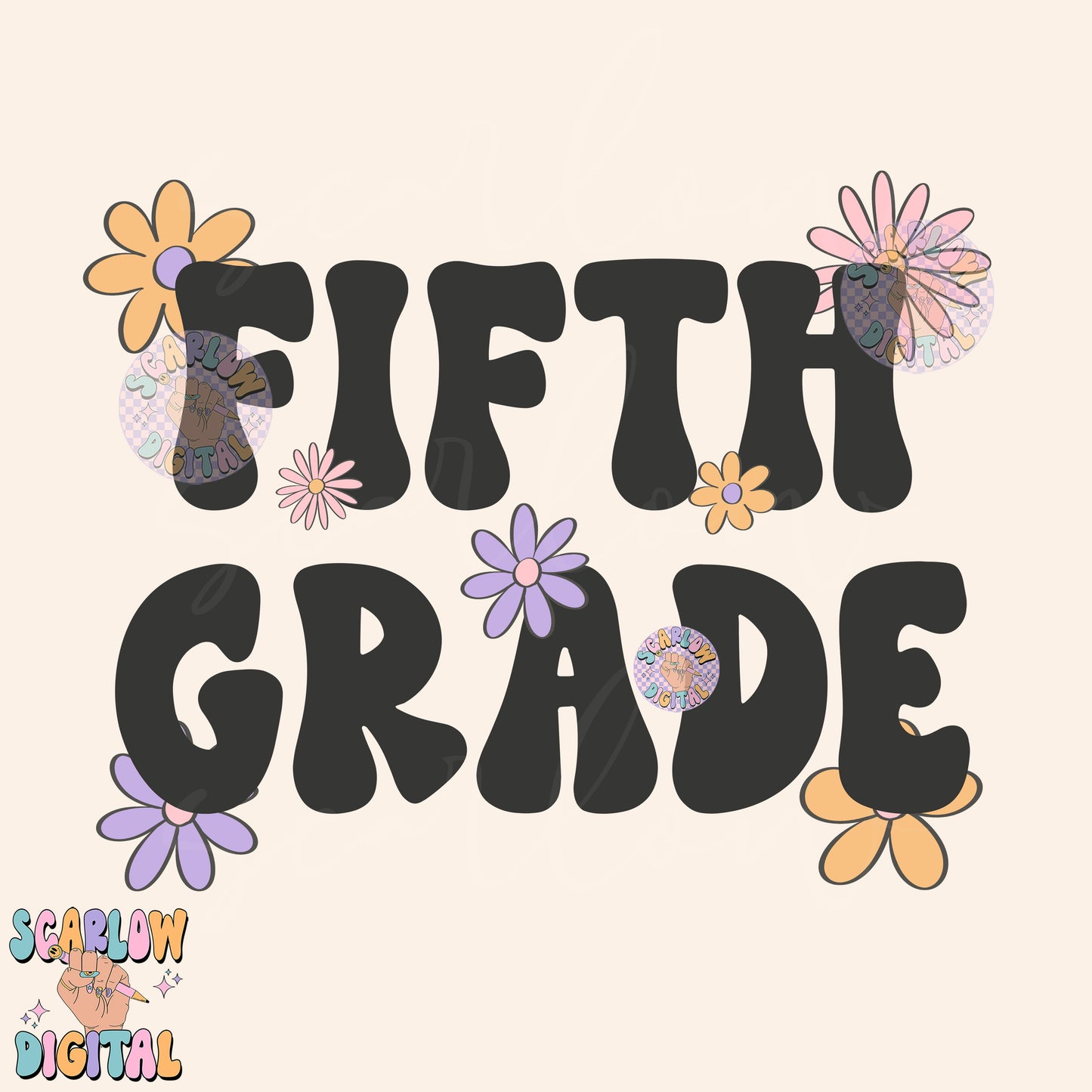 Fifth Grade PNG Digital Design Download, back to school png, little girl png, flowers png, grade school png, trendy school design, girl png