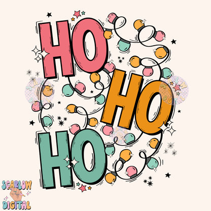 Ho Ho Ho PNG Digital Design Download, Christmas lights png, pastel christmas png, trendy png, xmas designs, fun christmas png, winter png