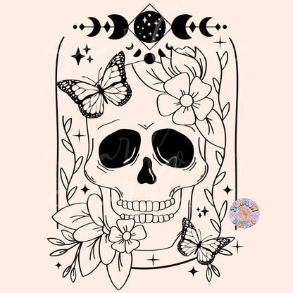 Floral Skeleton PNG Sublimation Digital Design Download-skull png, butterfly png, grunge png, edgy png, png for women, moon phases png file