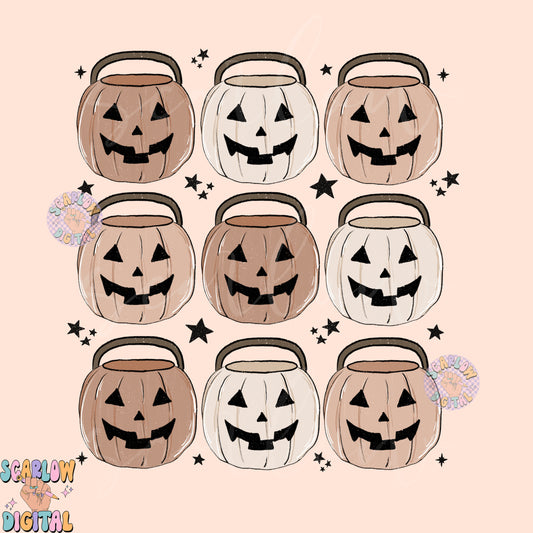 Pumpkin Buckets PNG-Halloween Sublimation Digital Design Download-neutral halloween png, trick or treat png, fall png, spooky png designs