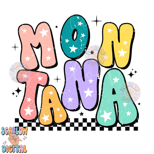 Montana PNG Digital Design Download, city png design, colorful png, stars png, women png, Montana tshirt design, retro png, state png design