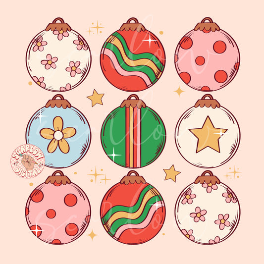Ornaments PNG-Christmas Sublimation Digital Design Download-floral christmas png, girly christmas png, boho christmas png, flowers png