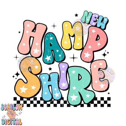 New Hampshire PNG Digital Design Download, city png design, colorful png, stars png, women png, state tshirt design, retro New Hampshire png