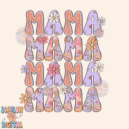 Front and Back Mama PNG Digital Design Download, floral mama png, trendy mama png, retro mama png, mama mini png, mommy and me png design