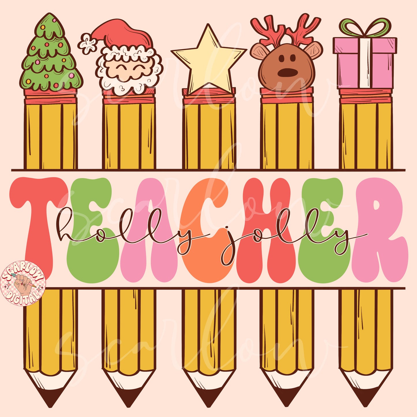 Christmas Pencils PNG-Teacher Sublimation Digital Design Download-teacher xmas png, xmas teacher gift png, santa claus png, reindeer png