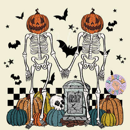 Skeleton Besties PNG-Halloween Sublimation Digital Design Download-pumpkin head png, fall png, skeletons png, funny png, spooky png designs