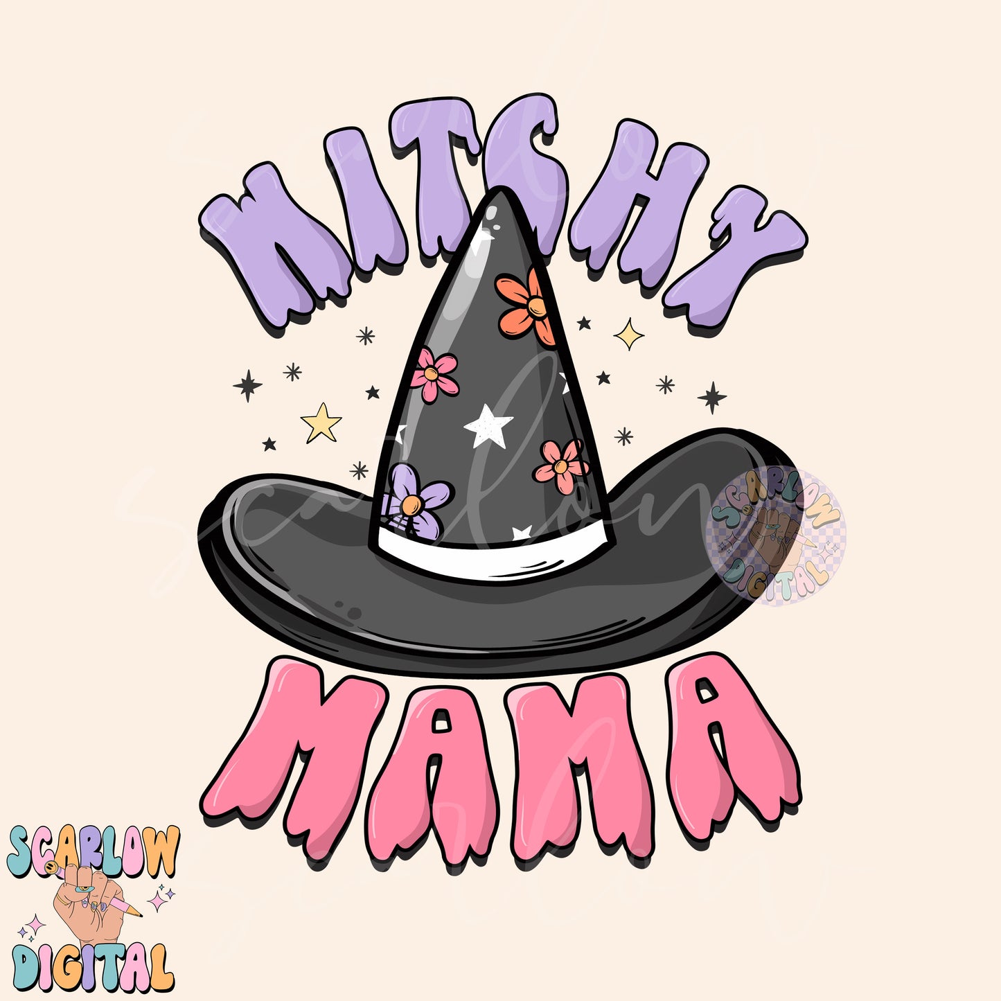 Witchy Mama PNG Digital Design Download, Halloween png, mom halloween designs, witch hat png, preppy halloween png, retro spooky png designs