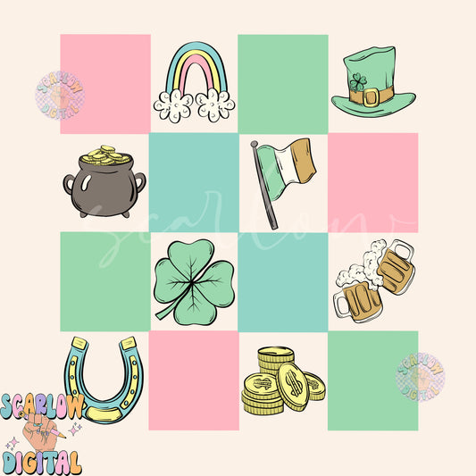 Checkered St Patrick's Day Doodles PNG Sublimation Digital Design Download, leprechaun png, png with no words, lucky png, girl png designs