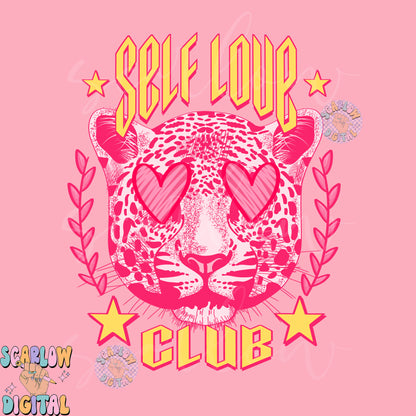 Self Love Club PNG-Valentine's Day Sublimation Digital Design Download-snow leopard png, hearts png, girly valentine's png, self care png