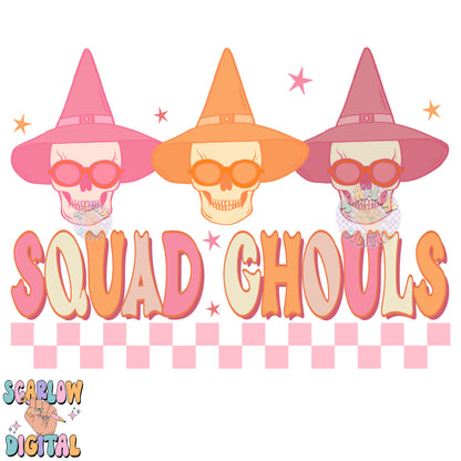 Squad Ghouls PNG Digital Design Download, spooky season png, neon halloween png, retro halloween png, skulls png, skeleton png designs