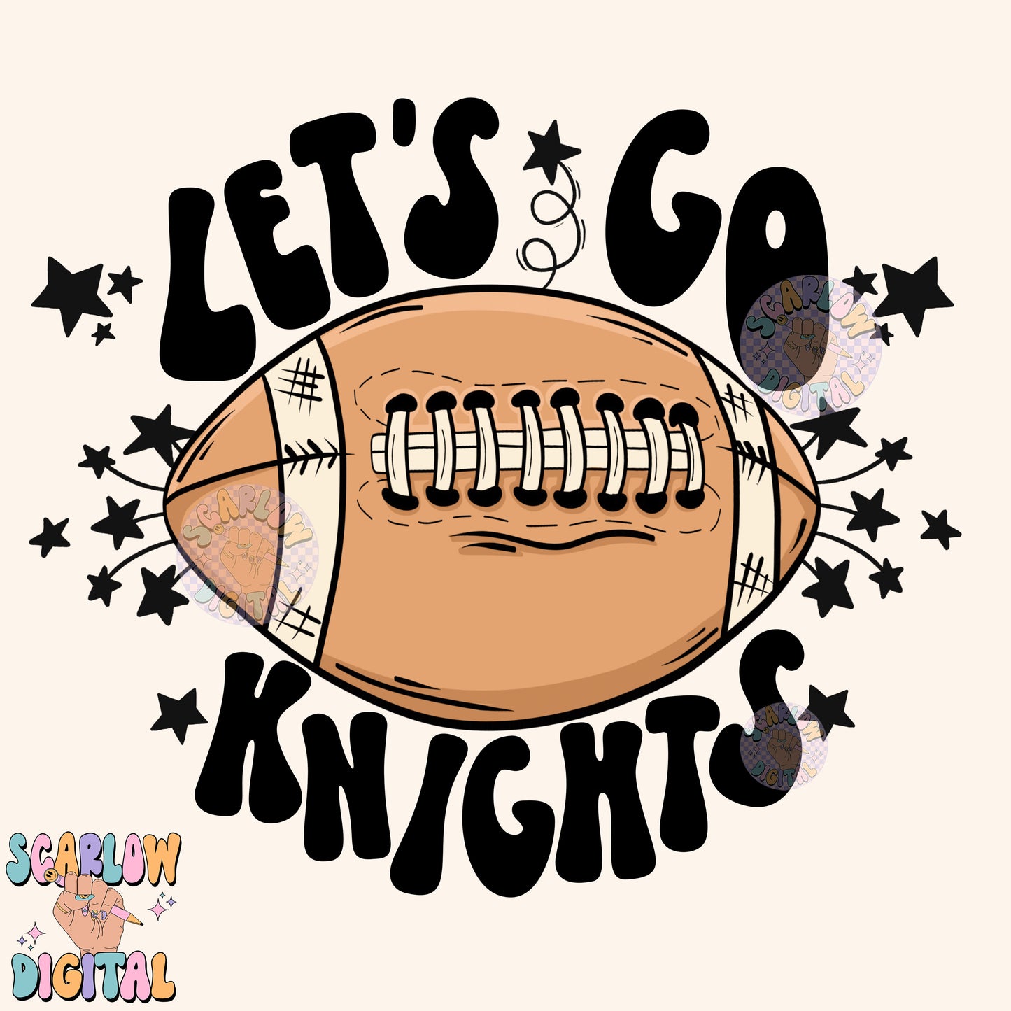 Let's Go Knights PNG Digital Design Download, pom pom png, football png, sports png, single color png, school spirit png, team spirit png