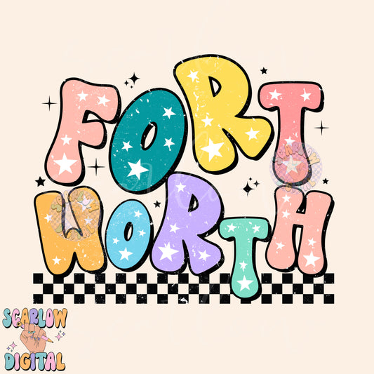 Fort Worth PNG Digital Design Download, city png design, colorful png, stars png, png for women, Texas png, city and state png, hometown png