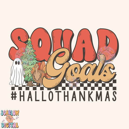 Squad Goals HalloThankMas PNG Digital Design Download, halloween png, christmas png, thanksgiving png, ghost png, turkey png, xmas tree png