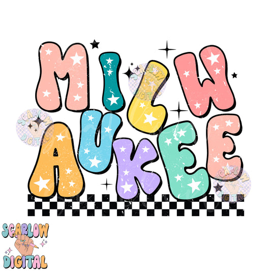 Milwaukee PNG Digital Design Download, city png design, colorful png, stars png, women png, Milwaukee tshirt png, retro png, hometown png