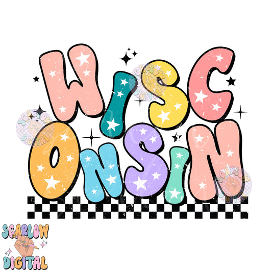 Wisconsin PNG Digital Design Download, city png design, colorful png, star png, women png, Wisconsin tshirt png, retro png, hometown png