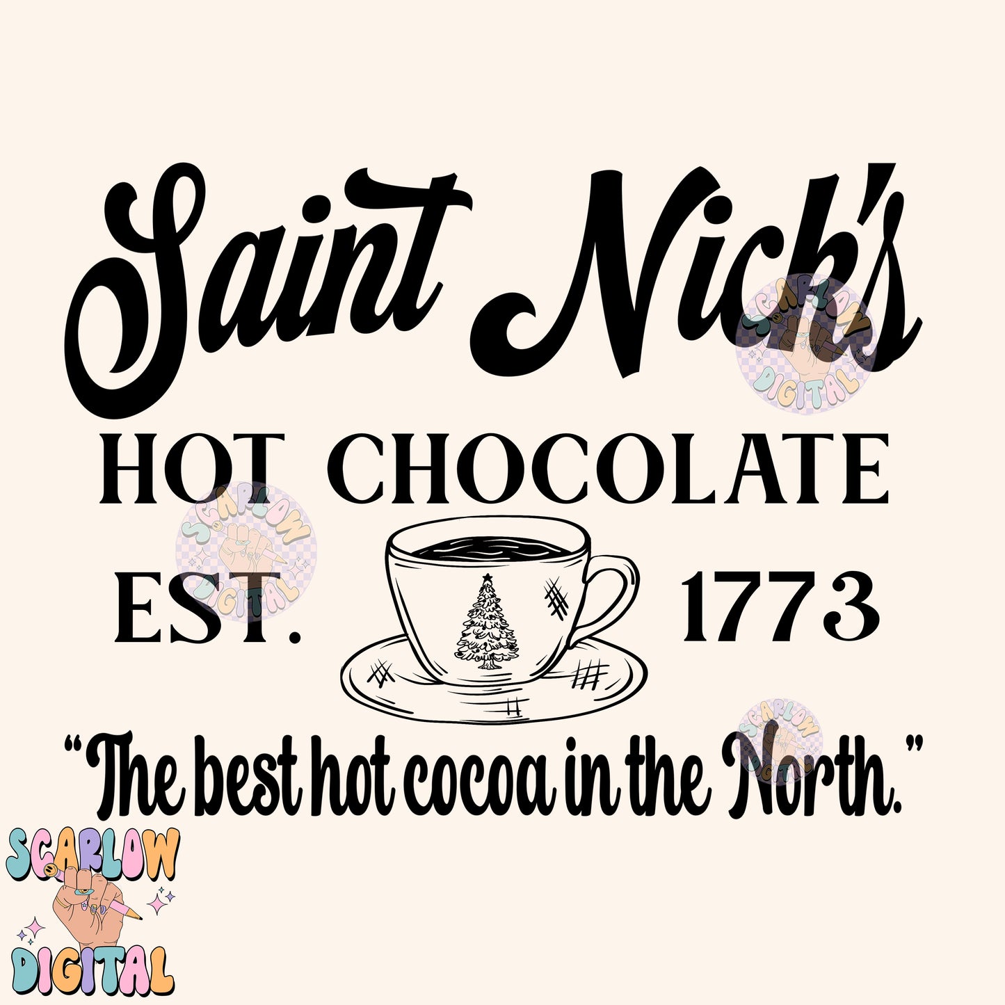 Saint Nick's Hot Chocolate PNG Digital Design Download, Christmas png, santa claus png, hot cocoa png, winter png, xmas designs, holiday png