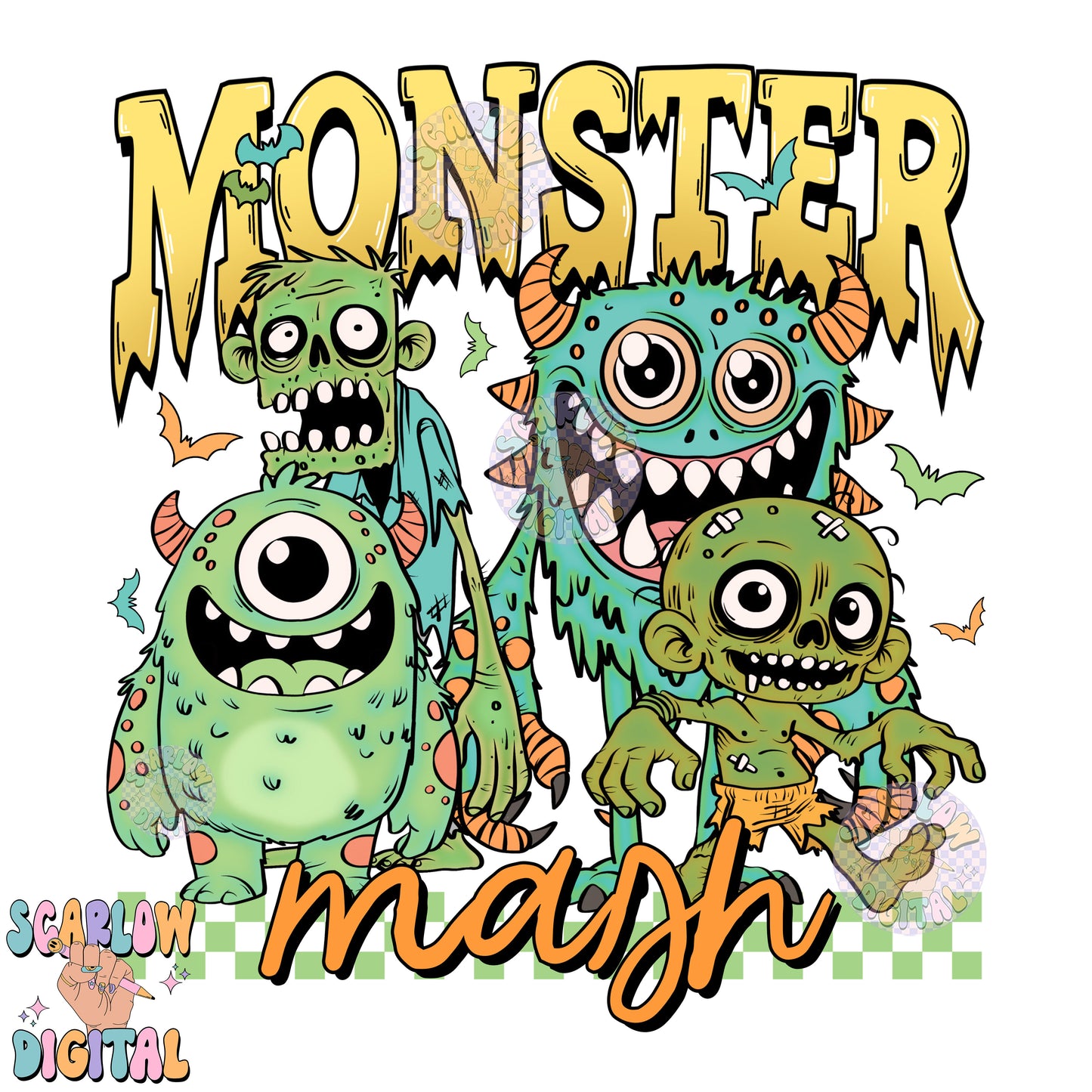 Monsters PNG Digital Design Download, Halloween png, boy png designs, spooky season png, retro halloween png, zombies png, scary png designs