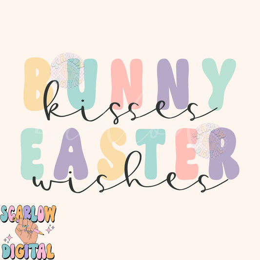 Bunny Kisses Easter Wishes PNG Sublimation Digital Design Download-simple easter png, pastel easter png, easter bunny png, kids png design