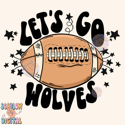 Let's Go Wolves PNG Digital Design Download, pom pom png, football png, sports png, single color png, school spirit png, team spirit png