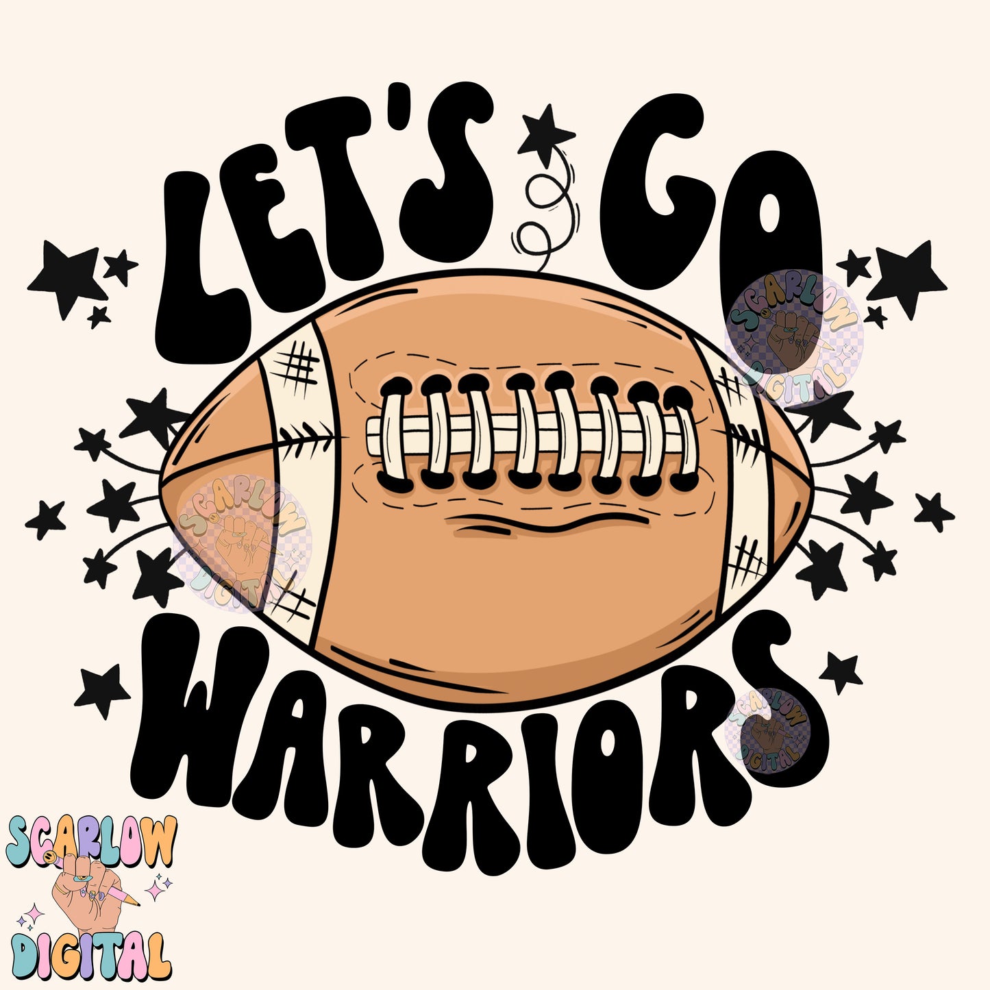 Let's Go Warriors PNG Digital Design Download, pom pom png, football png, sports png, single color png, school spirit png, team spirit png