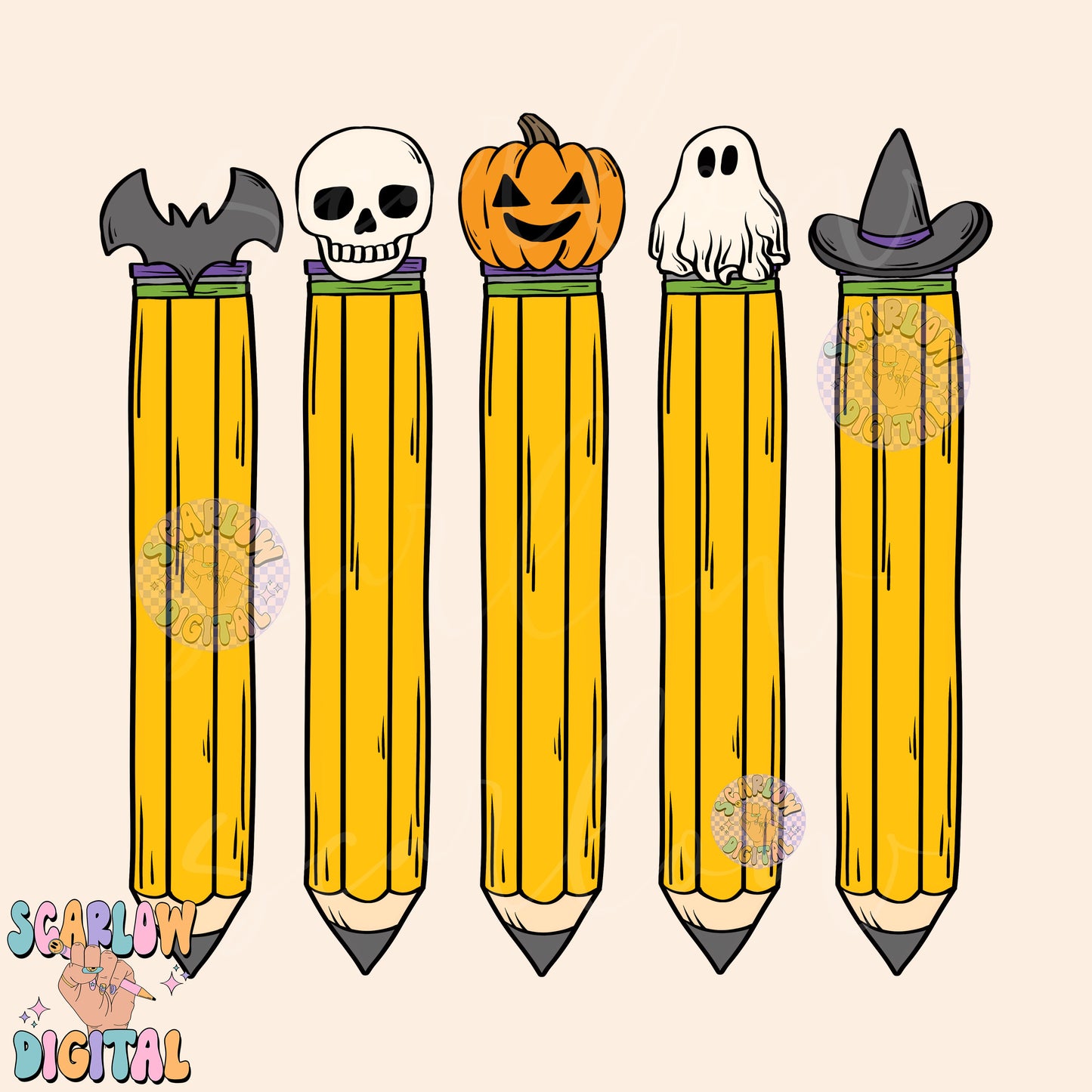 Halloween Pencils PNG-Teacher Sublimation Digital Design Download-spooky teacher png, halloween teacher gift png, fall png, pumpkin png