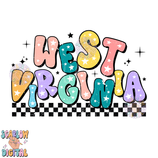 West Virginia PNG Digital Design Download, city png design, colorful png, star png, women png, West Virginia tshirt png, retro png designs