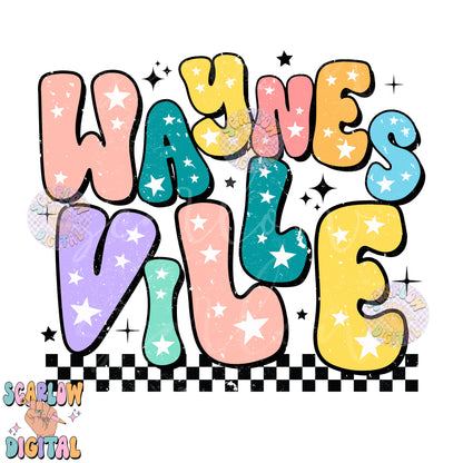 Waynesville PNG Digital Design Download, city png design, colorful png, stars png, women png, north carolina png, checkers png, hometown png