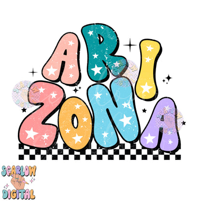 Arizona PNG Digital Design Download, city png design, colorful png, stars png, women png, Arizona tshirt design, retro png, hometown png